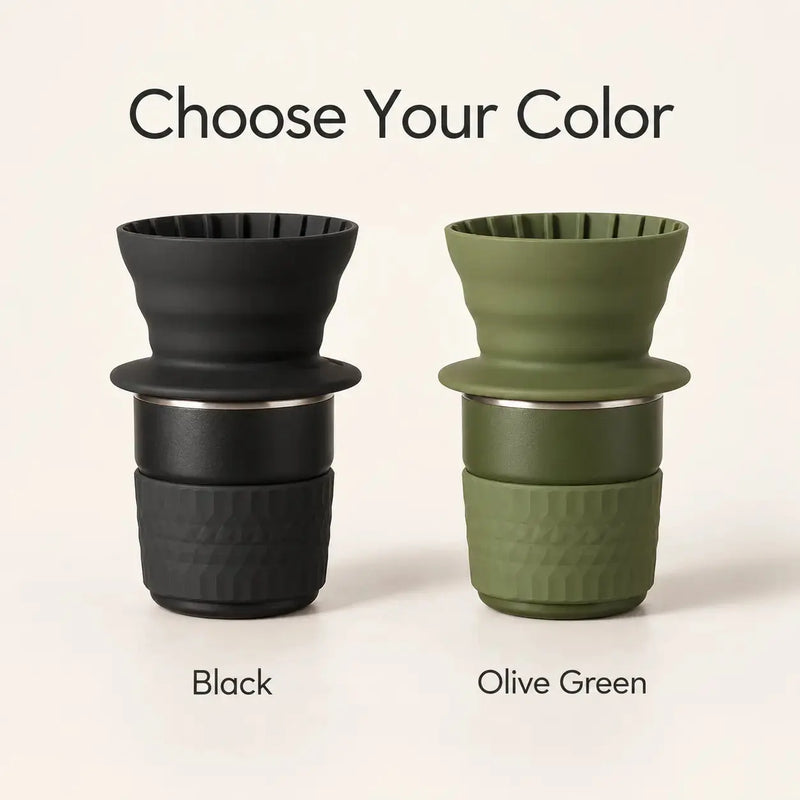 Kit portable pour café filtre en noir et vert olive