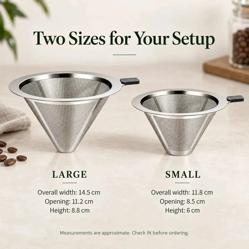 Dimensiones de los filtros de café reutilizables pequeño y grande