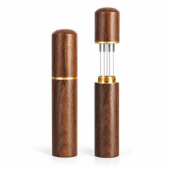 Pack de 2 herramientas WDT para espresso – 5 agujas de acero inoxidable 304, mango de nogal oscuro, estuche con cierre de rosca