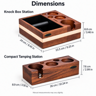 Stor station 24 × 23,5 × 8,8 cm och kompakt station 26 × 8,9 × 7,6 cm.