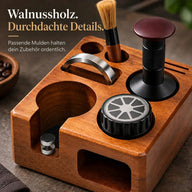 Passende Mulden der Walnuss-Tamperstation in Nahaufnahme