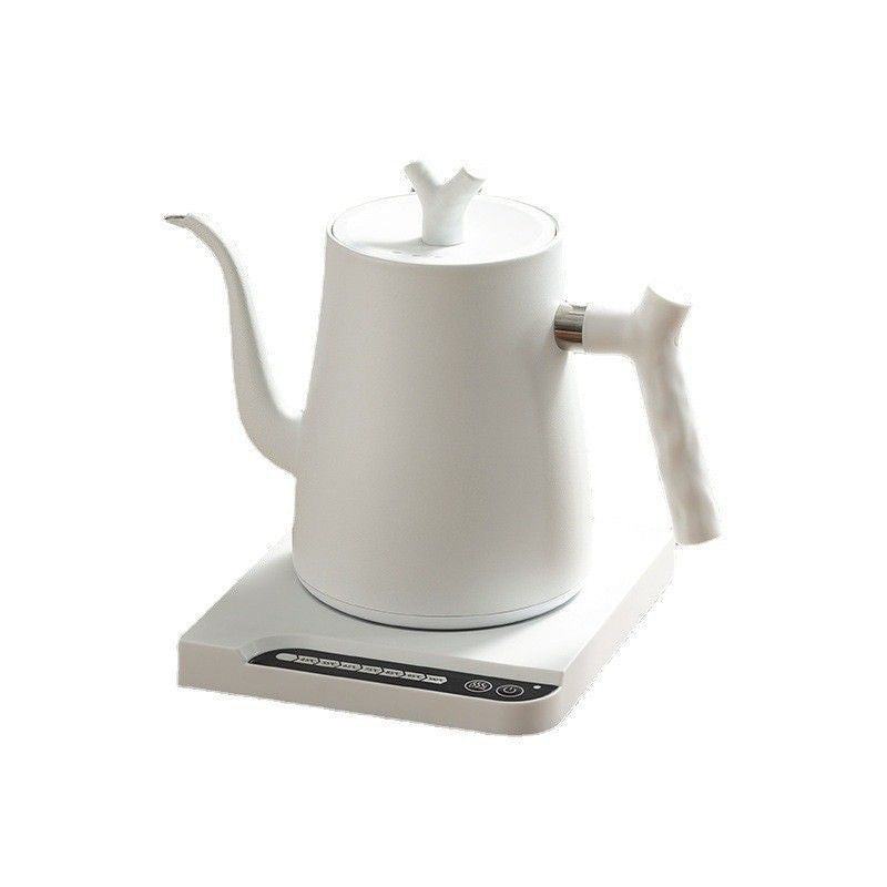 Yozcoffee 1L smart electric gooseneck kettle in white with temperature-control base on white background