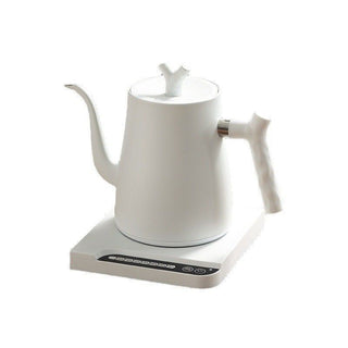 Yozcoffee 1L smart electric gooseneck kettle in white with temperature-control base on white background