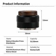 Espresso Distributor Tamper 51/58mm Walnut Wood Puck Prep: wood silver use