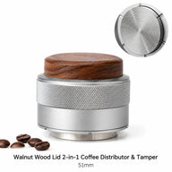 Espresso Distributor Tamper 51/58mm Walnut Wood Puck Prep: wood bottom base