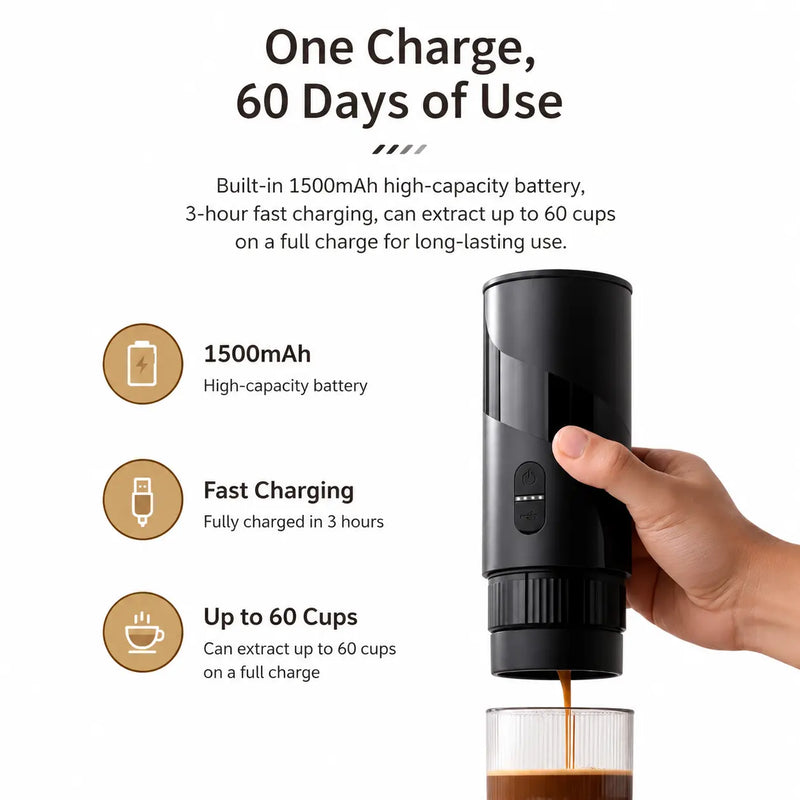 Portable Espresso Maker 51mm 2-in-1 Ground & Capsule Black: portable USB-C rechargeable battery