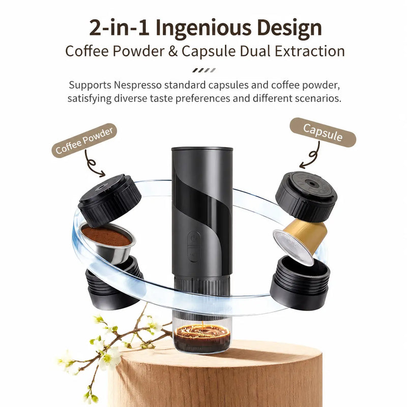 Portable Espresso Maker 51mm 2-in-1 Ground & Capsule Black: portable ground capsule