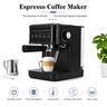 Yozcoffee black espresso coffee maker preparing latte with steam wand and portafilter