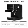Yozcoffee black espresso coffee maker specifications with 850W power and rated voltage details