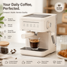 Yozcoffee 20 bar espresso coffee maker in cream making a single shot with steam wand and cup warmer