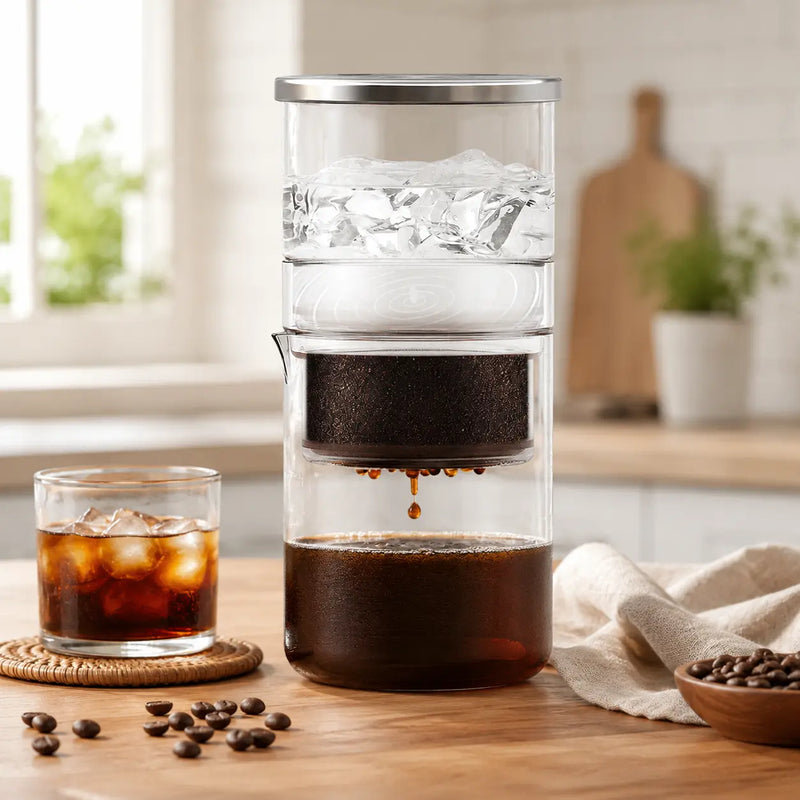 Ice Drip Cold Brew Maker 300ml Glass Slow Drip Transparent: glass slow alternate angle full
