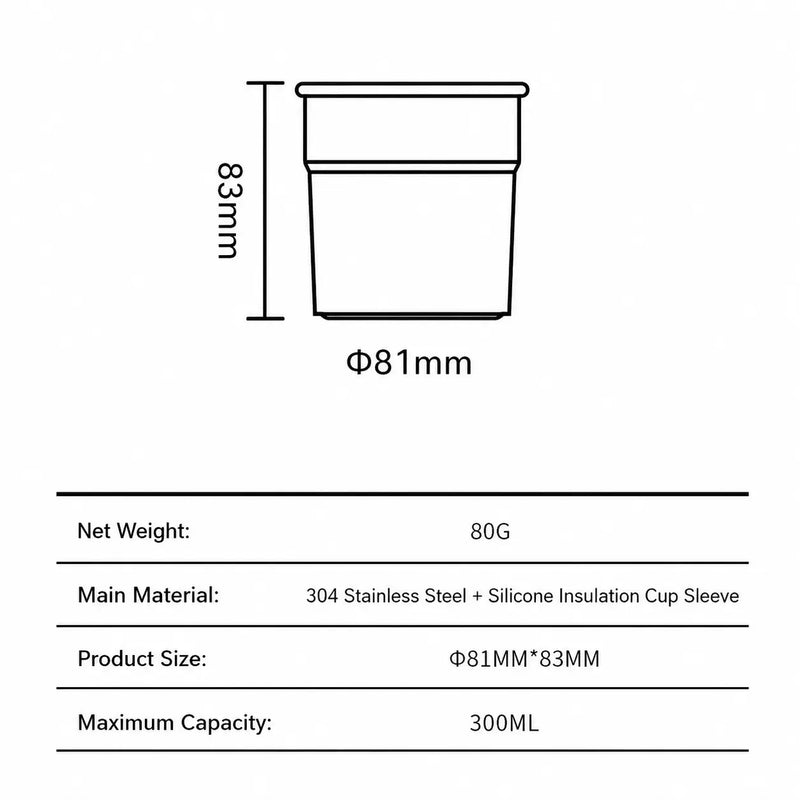 300ml Insulated Coffee Cup with Silicone Sleeve: yozcoffee 304 stainless steel insulated coffee cup 300ml s 06 dimensions