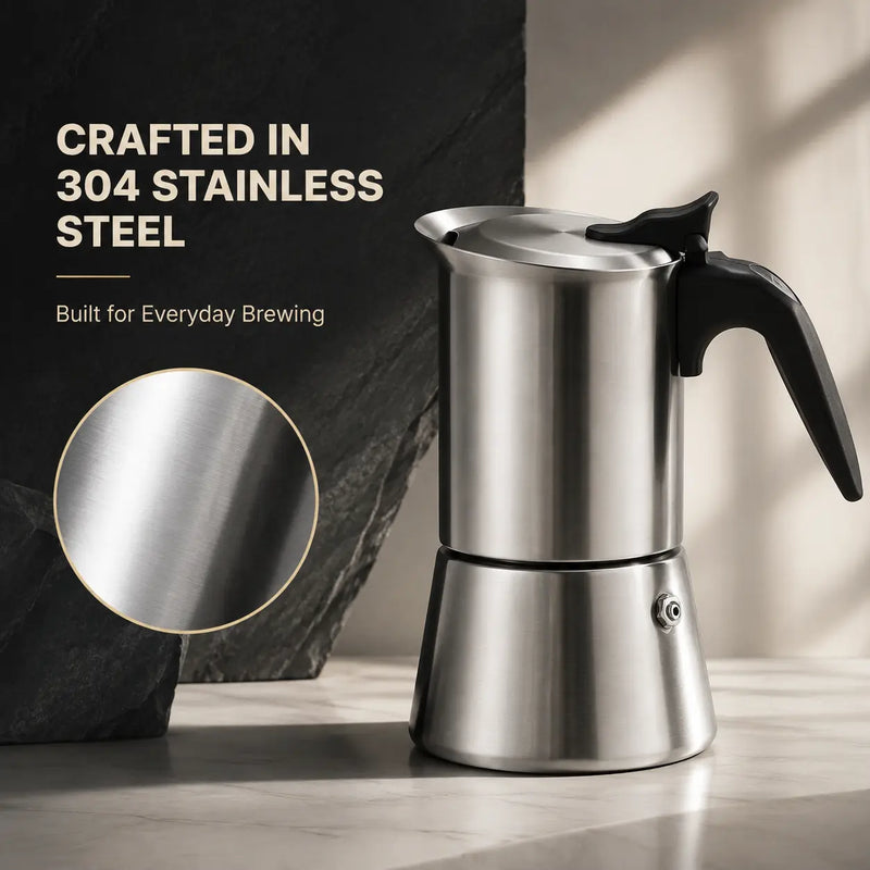 Cafetera italiana de acero inoxidable – 200/300 ml, apta para inducción - imagen del producto