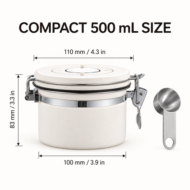 Coffee Bean Canister – 500ml, Stainless Steel & Date Dial - immagine del prodotto
