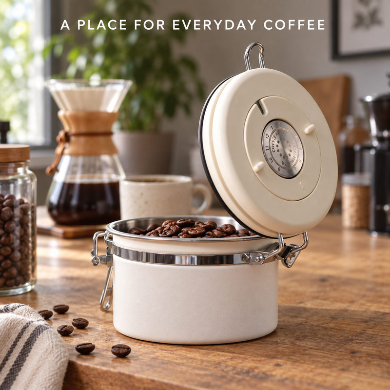 Coffee Bean Canister – 500ml, Stainless Steel & Date Dial - immagine del prodotto
