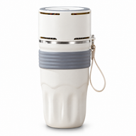 Yozcoffee 510 mL ivory temperature-control travel mug with grey ribbed grip and electronic lid