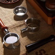 54mm bottomless portafilter components with stainless steel basket and wood handle