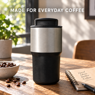 Mug de voyage pour café - 550ml, acier inoxydable, couvercle à double ouverture et poignée pliable - miniature 3