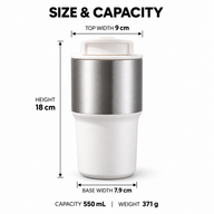 Mug de voyage pour café - 550ml, acier inoxydable, couvercle à double ouverture et poignée pliable - miniature 6