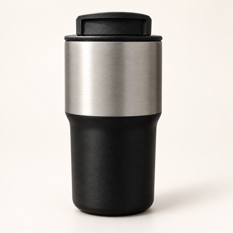 Mug de voyage pour café - 550ml, acier inoxydable, couvercle à double ouverture et poignée pliable - image du produit