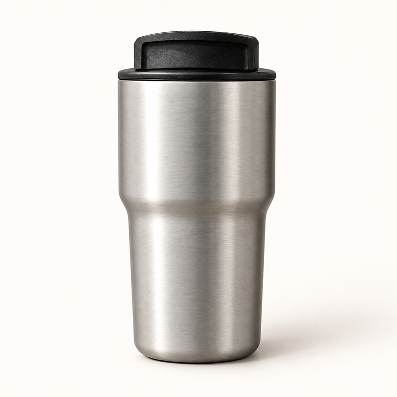 Mug de voyage pour café - 550ml, acier inoxydable, couvercle à double ouverture et poignée pliable - image du produit