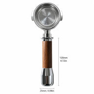 E61 Portafilter 58mm Wood Handle Bottomless & Spouted: handle bottomless front handle