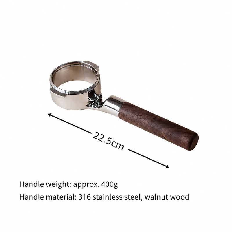 E61 Bottomless Portafilter 58mm 316 Stainless Steel: yozcoffee 58mm bottomless portafilter e61 316 stainless st 05 walnut