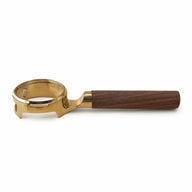 E61 Bottomless Portafilter 58mm Walnut Wood Handle Gold/Silver: gold walnut side