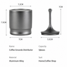 58mm aluminum alloy dosing cup and distributor with size labels and separate views of the cup and leveler