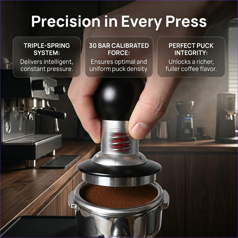 Espresso Tamper 58mm Aluminum Alloy Impact Design: constant pressure extraction