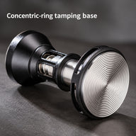 Concentric grooves on the stainless steel espresso tamper base
