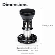 Tamper dimensions: 10.8cm height, 6.4cm outer ring and 5.8cm tamping base
