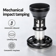 Mechanical impact tamper with automatic rebound, leveling ring and concentric-ring base