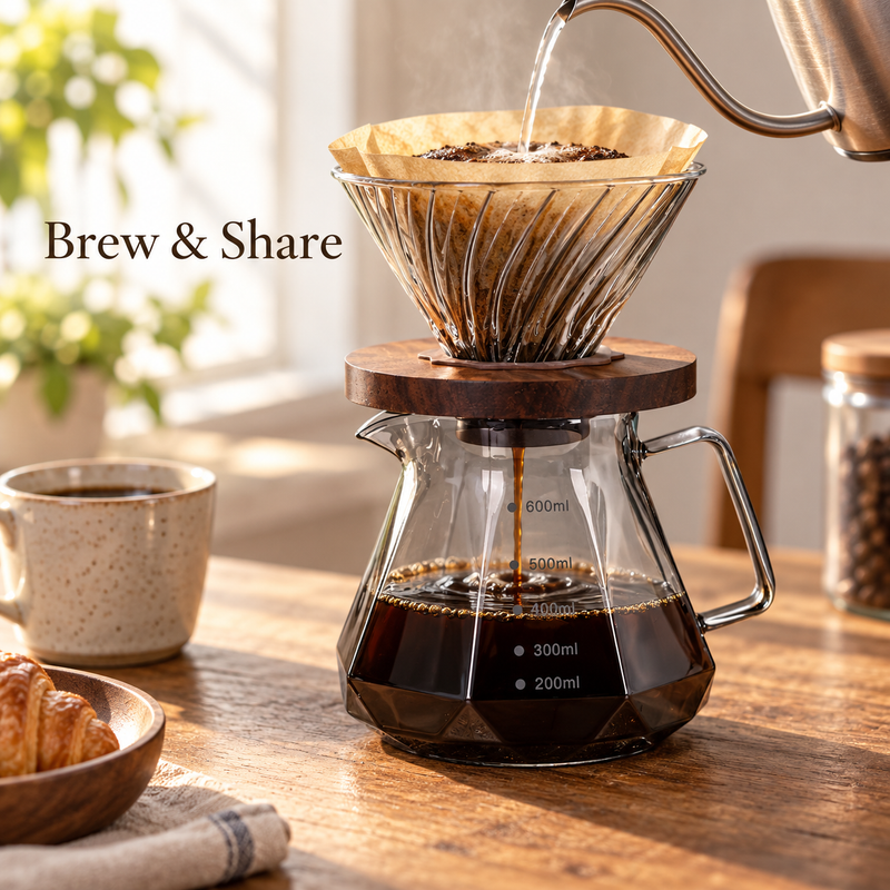 Smoked Glass Pour-Over Coffee Set – 400/600ml, Glass Dripper - immagine del prodotto