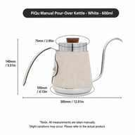 Gooseneck Pour Over Kettle 600/700ml 304 Stainless Steel: dimensions