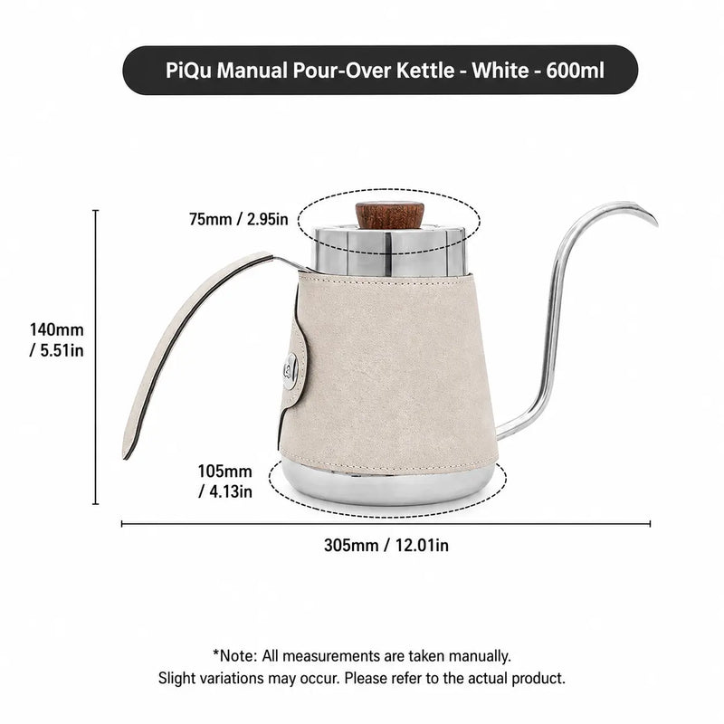 Gooseneck Pour Over Kettle 600/700ml 304 Stainless Steel: dimensions