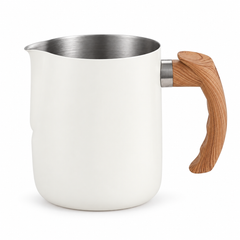 Milk Frothing Pitcher – 600ml Stainless Steel, Wood-Grain Handle