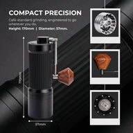 Manual Coffee Grinder 40 Settings Stainless Steel Burr: compact specifications infographic
