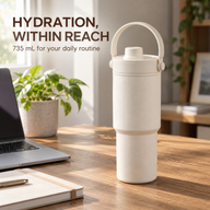 Ceramic-Lined Insulated Tumbler – 735ml (25oz), Carry Handle & Straw - Vorschaubild 2