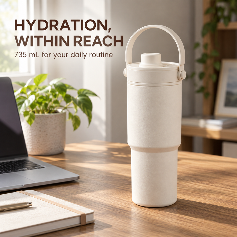 Ceramic-Lined Insulated Tumbler – 735ml (25oz), Carry Handle & Straw - Produktbild