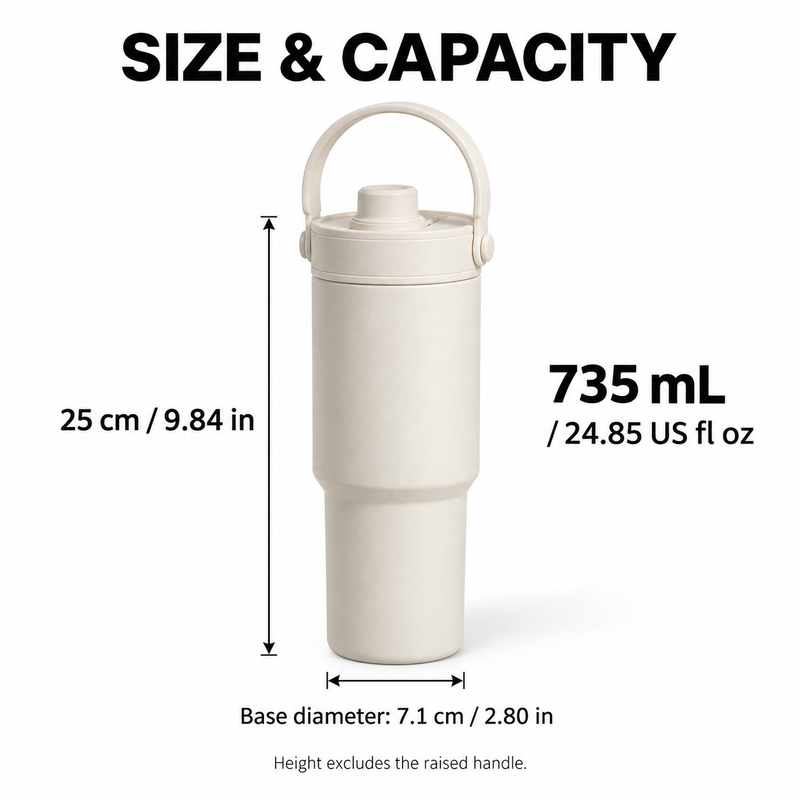 Ceramic-Lined Insulated Tumbler – 735ml (25oz), Carry Handle & Straw - Produktbild