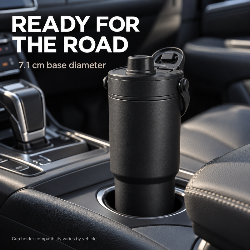 Ceramic-Lined Insulated Tumbler – 735ml (25oz), Carry Handle & Straw - Produktbild