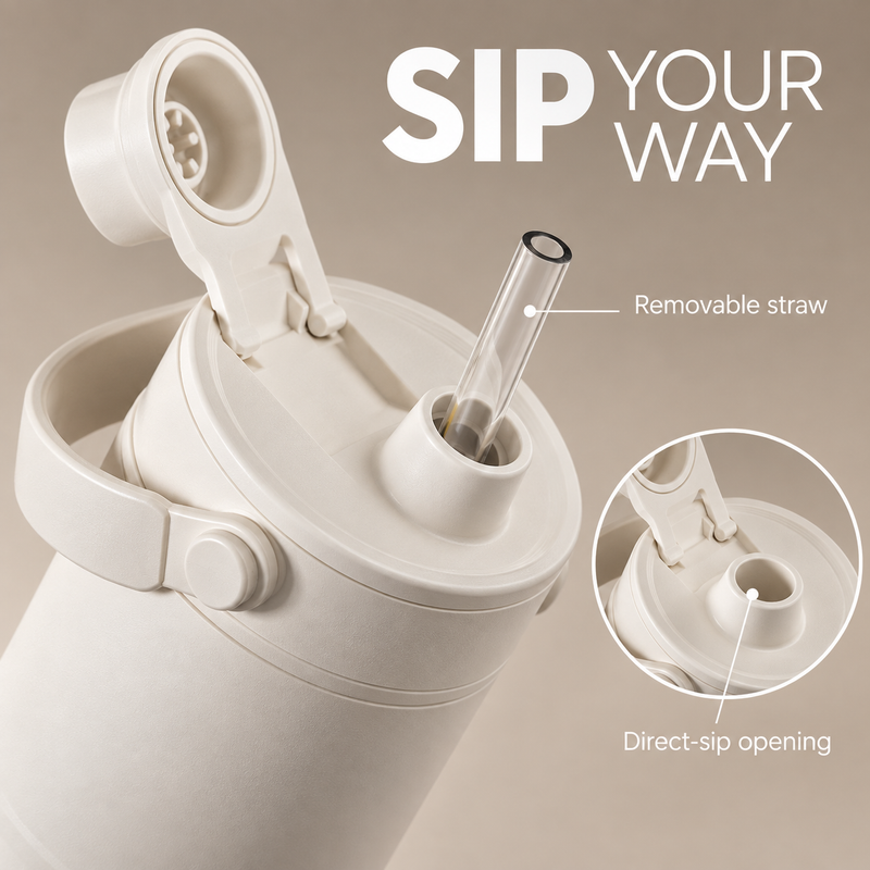 Ceramic-Lined Insulated Tumbler – 735ml (25oz), Carry Handle & Straw - Produktbild