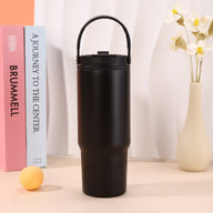 Black Yozcoffee 750ml tumbler with folding carry handle and closed dual-drink lid