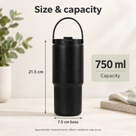 750ml tumbler dimensions: approximately 21.5cm to the lid and 7.5cm across the base