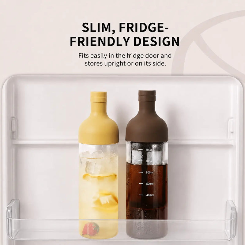 Fridge-friendly shape of the Yozcoffee 800ml cold brew infuser bottle