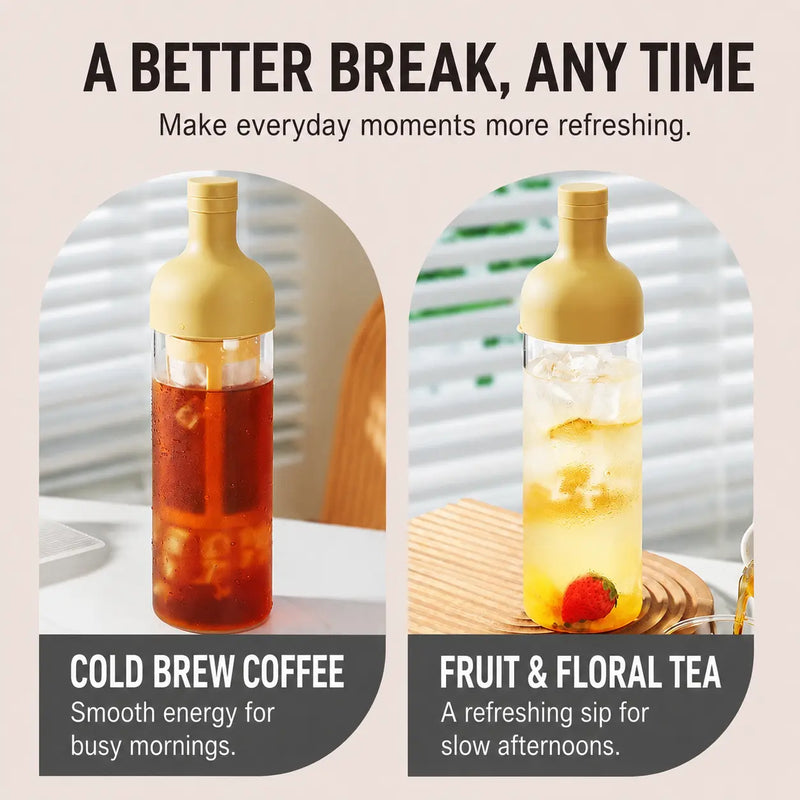 Yozcoffee 800ml glass infuser bottle used for cold brew coffee and fruit tea