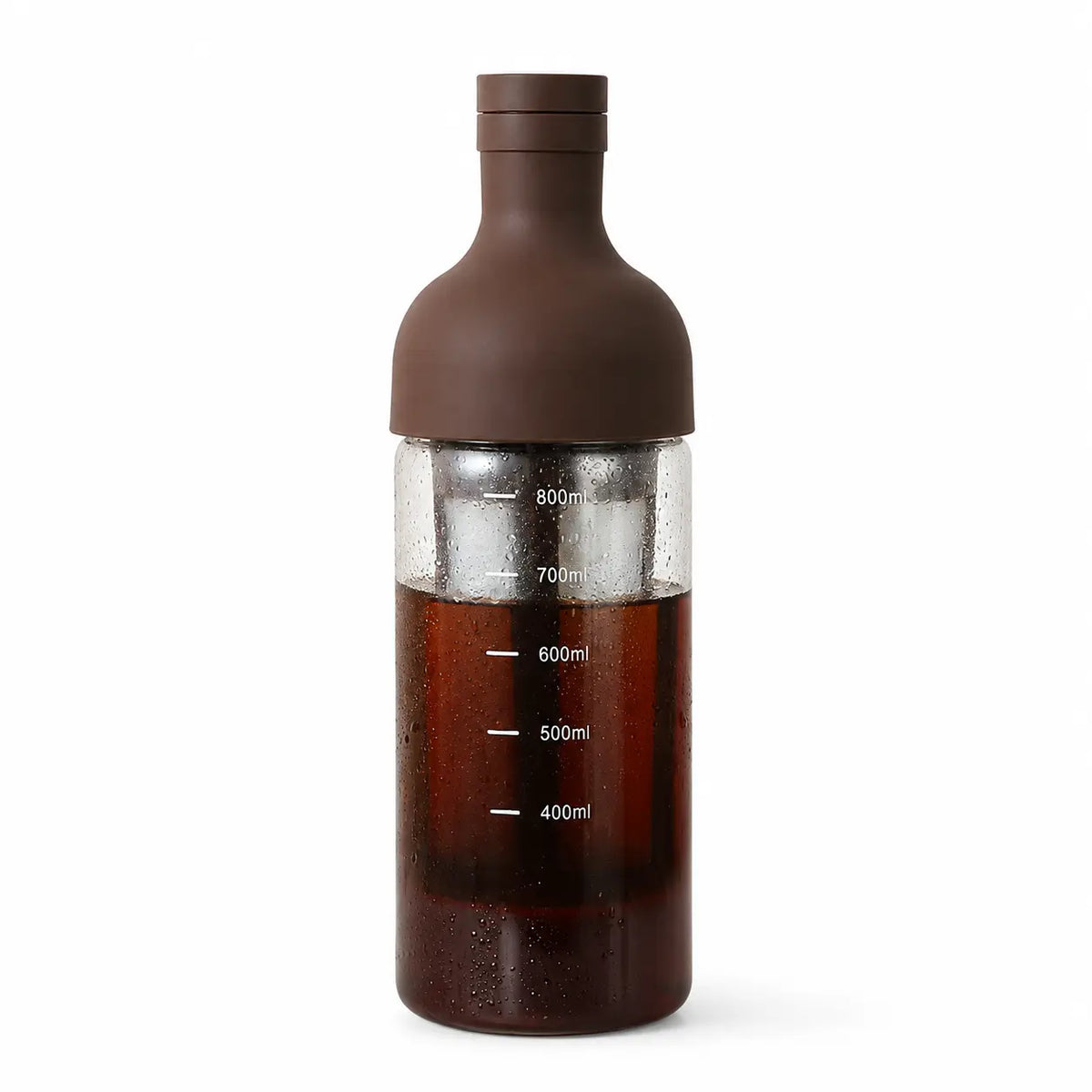 Yozcoffee 800ml brown cold brew and tea infuser bottle on a white background