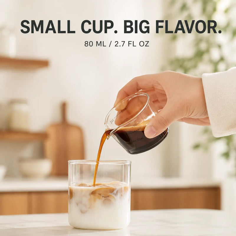 Vaso medidor para espresso – 80 ml, vidrio de borosilicato con pico - imagen del producto