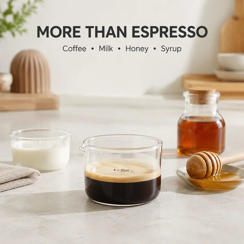 Vaso medidor para espresso – 80 ml, vidrio de borosilicato con pico - imagen del producto